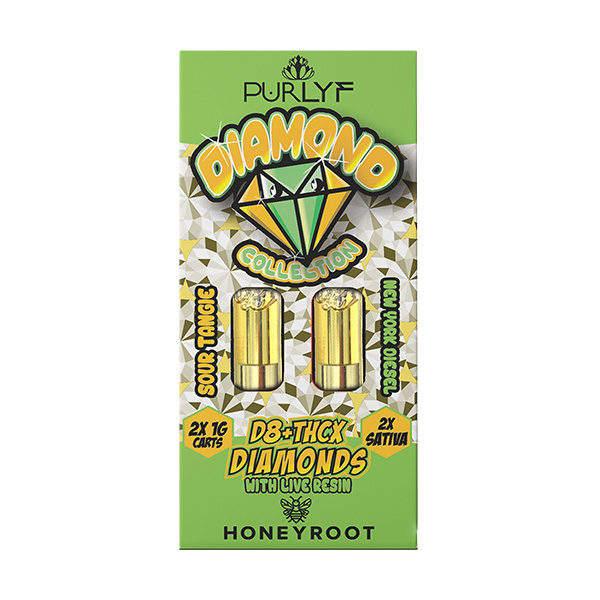 Purlyf Honeyroot Diamond Collection THC-X Delta 8 Cartridges sour tangie ny diesel