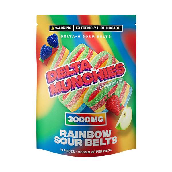 Delta Munchies Delta-8 Sour Belts 3000mg sour belts rainbow