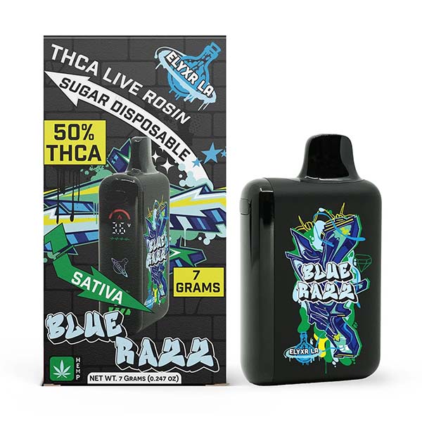 Elyxr-THC-A-Live Rosin-Sugar-Disposable-7g-Blue-Razz