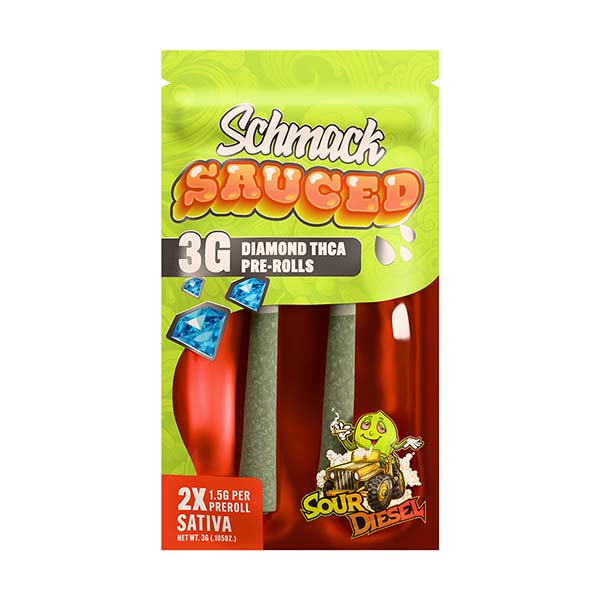 Schmack-Sauced-Diamond-THCA-Pre-Rolls-(2ct)-3g-Sour-Diesel