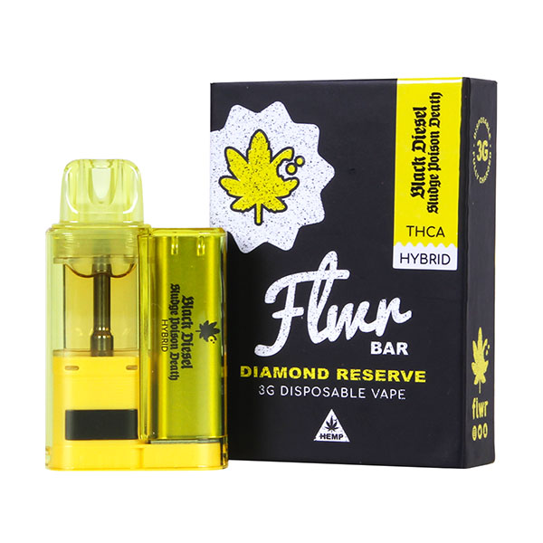 Flwr-Bar-THC-A-Diamond-Reserve-Disposable-3g-Black-Diesel-Sludge