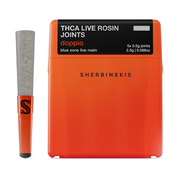 Sherbinskis-THCA-Live-Rosin-Joints-(5ct)-2.5g-Doppio-X-Blue-Zone