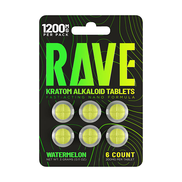 Rave Kratom Alkaloid Tablets | (6ct) 1200mg
