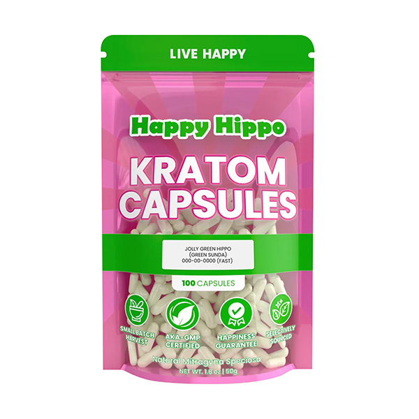 Happy Hippo Jolly Green Hippo - Super Green Vein Sundanese Kratom Capsules